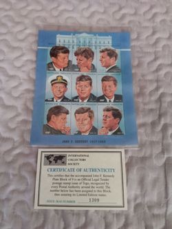 JFK Plate Block of 9