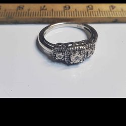 Sterling Silver Natural Diamond 925, Vintage Arc Deco Design, Size 7 Artist Signed