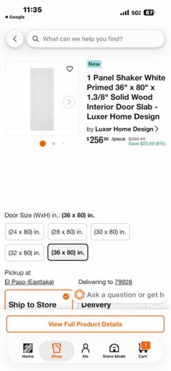 1 Panel Shaker White Primed 36" x 80"x 1.3/8" Solid Wood Interior Door Slab - Luxer Home Design