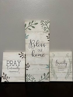Set of 3 Farmhouse Religious Canvas Wall Art