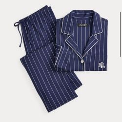 Lauren Ralph Lauren Striped Cotton Jersey Pajama Set black size M