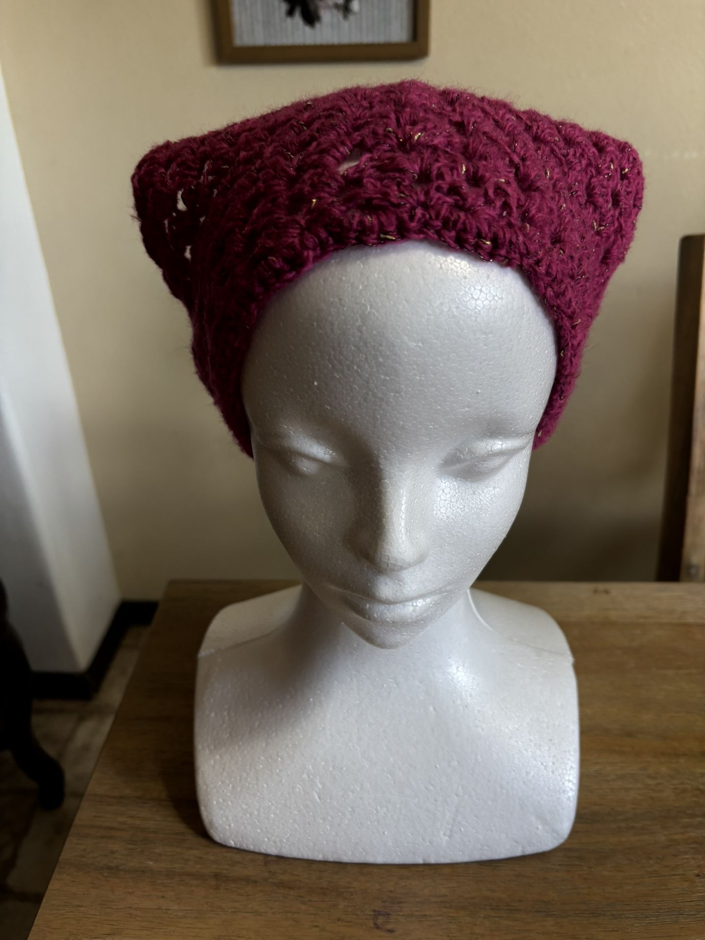 Handmade Crochet Light Weight Headband Bandana In Fuchsia Meteorite Sparkle