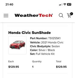 2019 - 2021 Honda Civic sunshade - Full Vehicle Kit