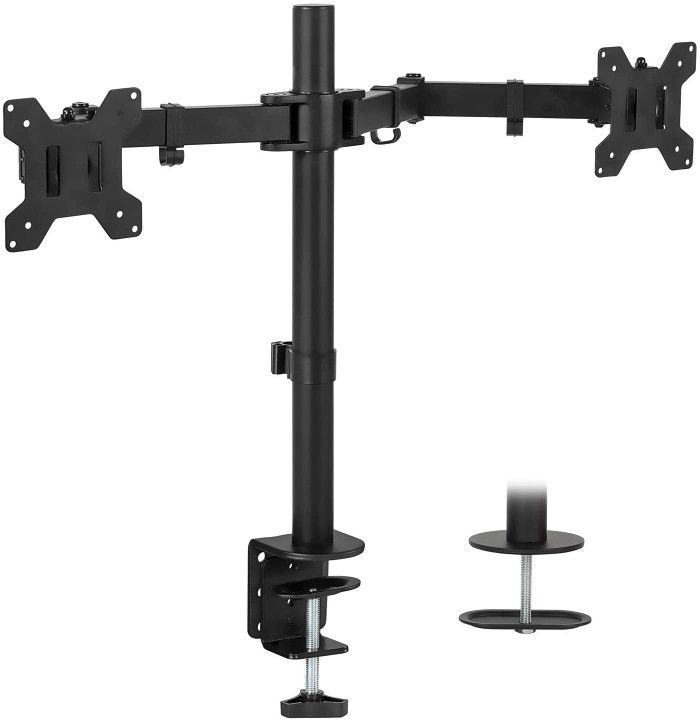 Dual Monitor Mount Double Monitor Desk Stand Two Heavy Duty Full Motion Adjustable Arms Fit 2 Computer Screens 17-32 Inch C - Clamp and Grommet Base