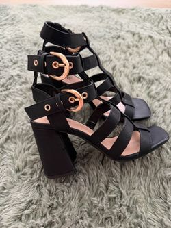 Black Gladiator Block Heel Sandals Size 6