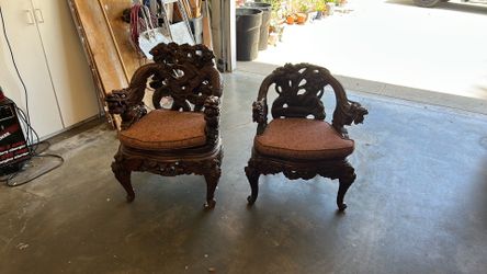 2 hand carved Chinese chairs