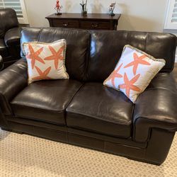 Leather Like New Couch, Loveseat, Chair, 2 Ottoman