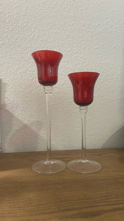 Tulip-Style Ruby Red Glass Candke Holders.