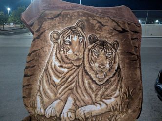 Vintage Queen Tiger Animal Plush Acrylic Korean Mink Reversible Blanket Sz 89x77