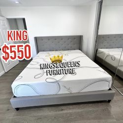 New King Bed Frame With Mattress 