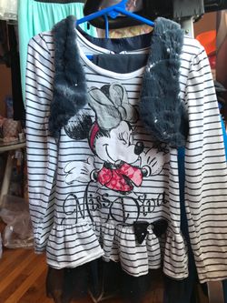 Minnie Mouse 'Miss Diva' Girls Striped Top with Faux Fur Vest
