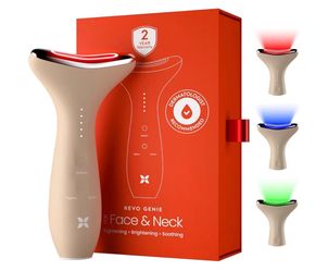 ✨🧞‍♀️ REVO GENIE 3-IN-1 FACE & NECK MASSAGER 🧞‍♀️✨ 💖 Heat + Vibration + LED Light Therapy (Red 🔴 / Blue 🔵 / Green 🟢)