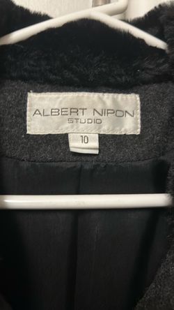 ALBERT NIPON long winter coat  sz 10 gray wool with black fur Coll o & cuffs  barely worn  225$ or best offer pk up Everett Mall way