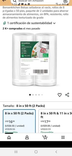 Bolsas selladoras AL vacio Rollo de 8" x50ft