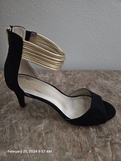 Aerosoles Women’s Glamour Girl Black and Gold Leather Ankle Strap