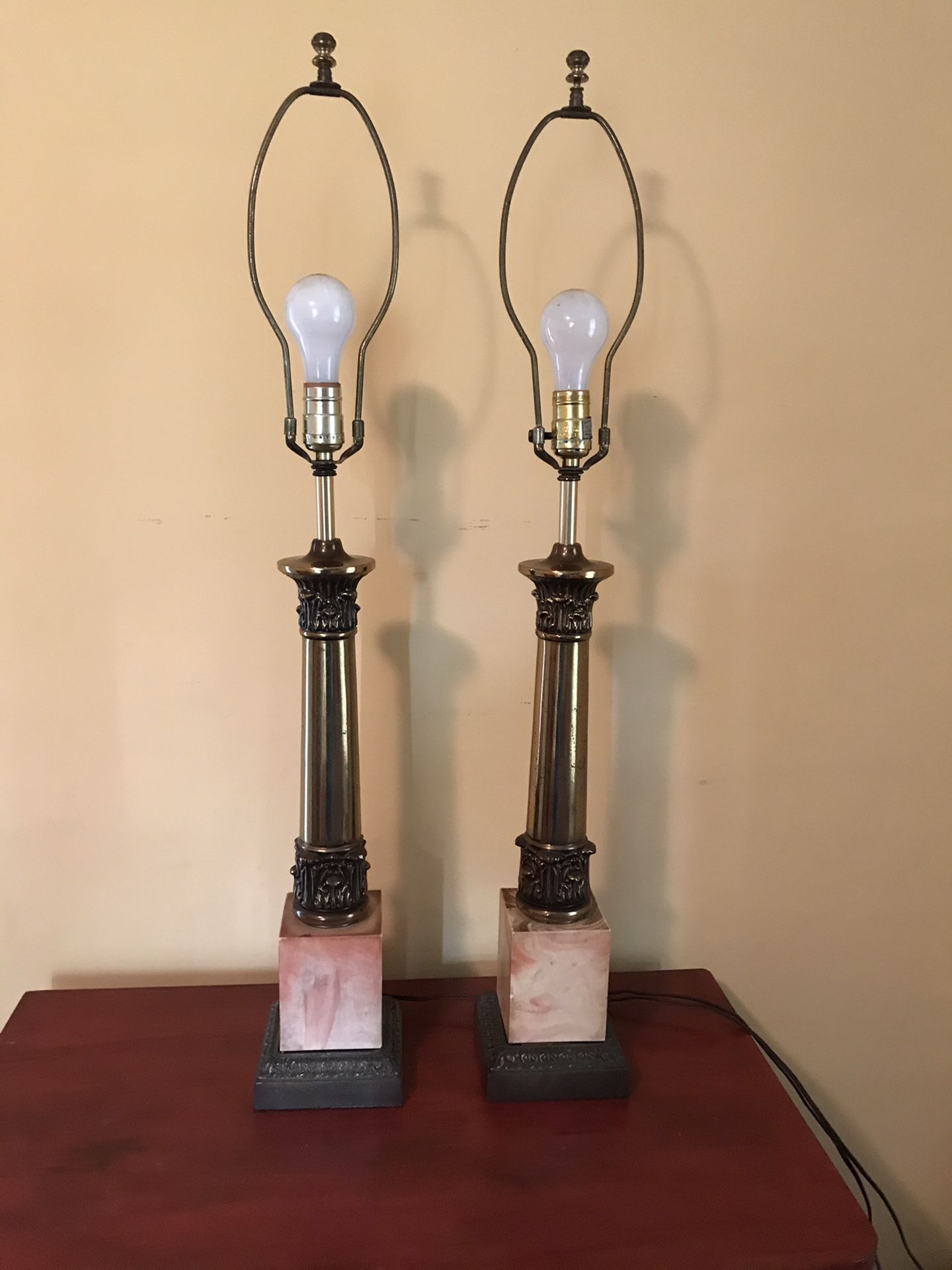 Pair of Vintage Brass and Marble Table Lamps