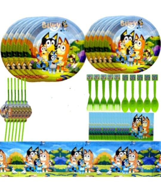 Bluey Birthday Party Decorations,Include plates,cake topper,tablecover,spoon,fork,knife, straws,gift bags,napkin,balloons Party Favors, Cartoon Theme 