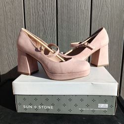 Sun+Stone- rose/pink suede maryjane platform heels size 8.5M