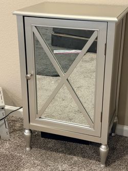 Silver Mirrored Cabinet with X-Pattern Door