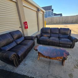 Electric Reclining Sofa & Loveseat Set – Dark Brown Leather-Look Upholstery