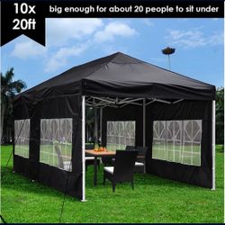  10'x20' Pop Up Canopy, Outdoor Canopy Tent with 6 Removable Sidewalls, Instant Canopy Camping Gazebos for Party BBQ Wedding Events, 2 Zippered Doorwa