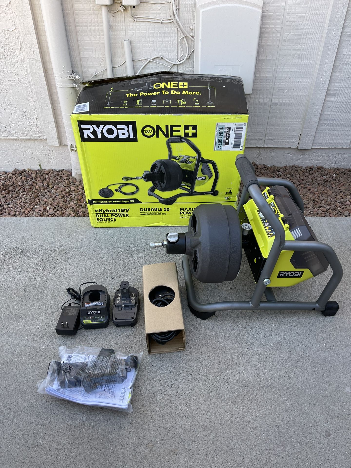 RYOBI ONE+ 18V Hybrid Drain Auger Kit with 50 ft. Cable, 2.0 Ah Battery, 18V Charger 