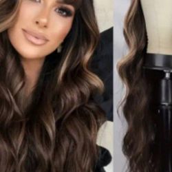 Wig Brown Synthetic Hair Cap 26 Inches Long With High Light New