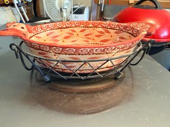 Cow-Shaped Ceramic Serving Dish with Metal Holder — $25