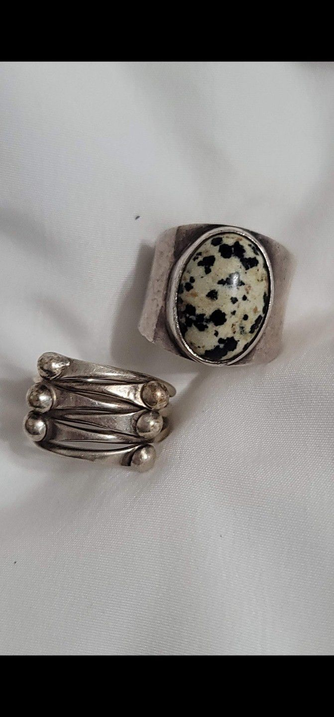 SILPADA DESIGNS Vintage Rings R0596 .925 Silver Overlap Ring & R0644 .925 Silver & Dalmatian Jasper Sz 7