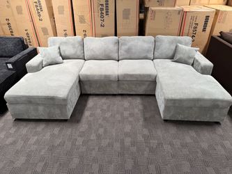 Gray U-Shaped Sectional Sofa with Double Chaise