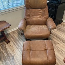 Reclining Leather Chair With Stool