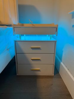 White night stand metallic gold handles