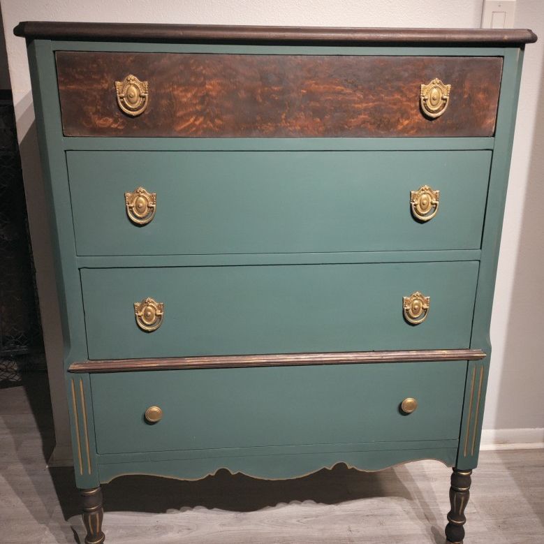 green refurbished dresser Refurbished Green Dresser with Gold Handles