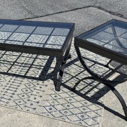 Indoor/Outdoor cocktail  table with Side Tables - Aluminum with glass tops 