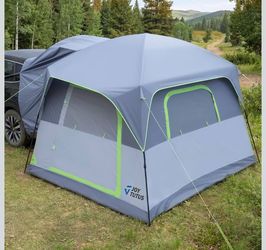 JOYTUTUS Dual-Use SUV Camping Tent with Rainfly, 4-9 Person Car Tent, Thicker Steel Frame, Ventilated Double Door, Movie Screen, Compatible with SUVs,