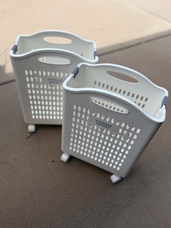 Rolling Plastic Storage Baskets Set of 2