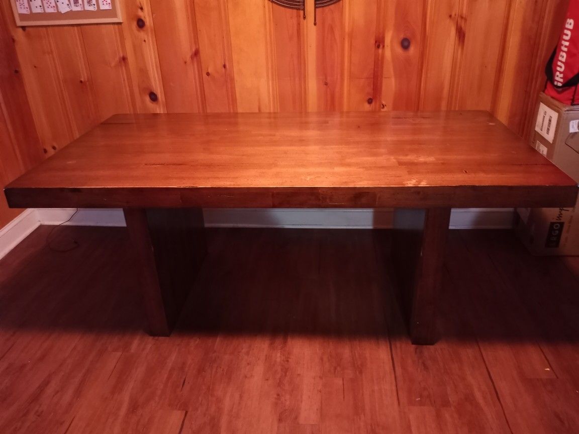 Slab Dining Table Plus  6 Chairs Length 75" 38" Wide 30 1/2 Tall Good Condition  Some Discoloration  Can Be Fixed¹and >l