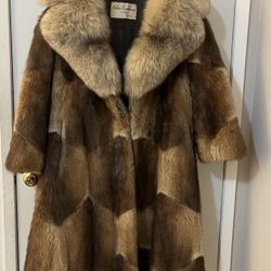 Muskrat Fur Coat With Blue Fox Collar