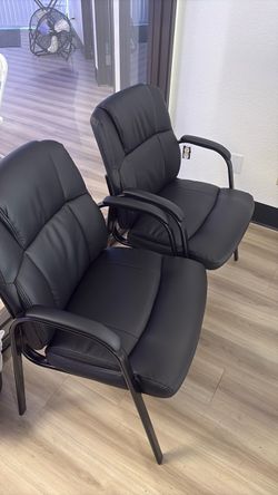 Black Leather Office Guest Chairs Set of 2