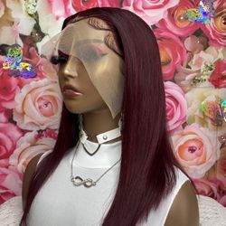 16” 100% Human Hair 13x4 Burgundy $135
