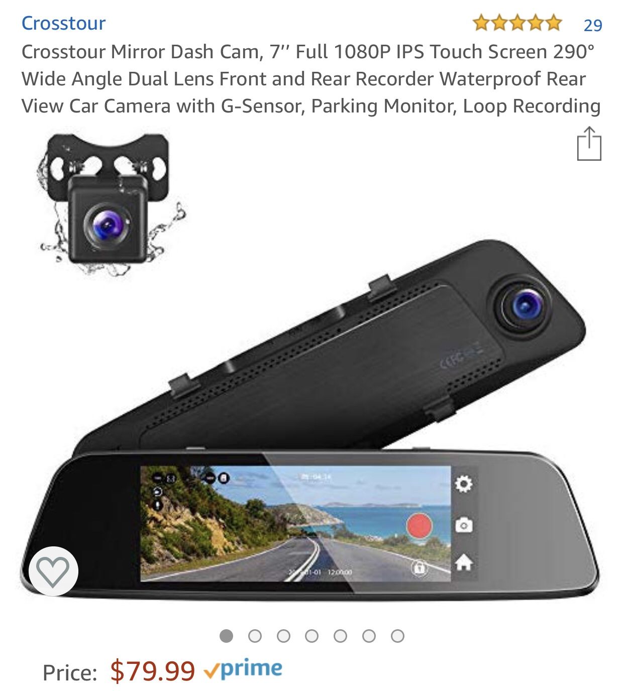 Mirror Dash Cam, 7’’ Full 1080P IPS Touch Screen 290° Wide Angle Dual Lens Front and Rear Recorder Waterproof Rear View Car Camera with G-Sensor, Par