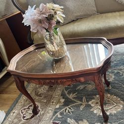 Antique Wood Coffee Table - Removable Glass Top ($120 OBO)