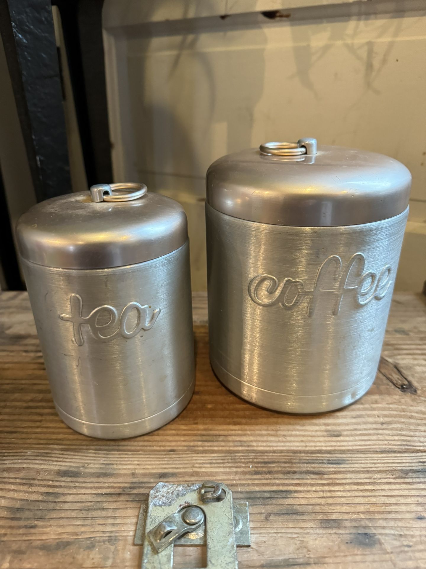 Vintage Aluminum Canister Set With Copper Aluminum Lids.