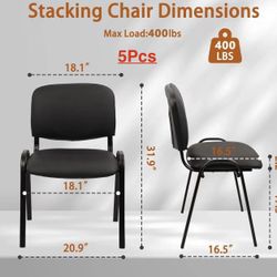 🥨5Pcs CLATINA Stackable Waiting Room Chairs, PU Leather Guest Reception Chair with Upholstered Thickene Seat and Back Support, Stacking Chair