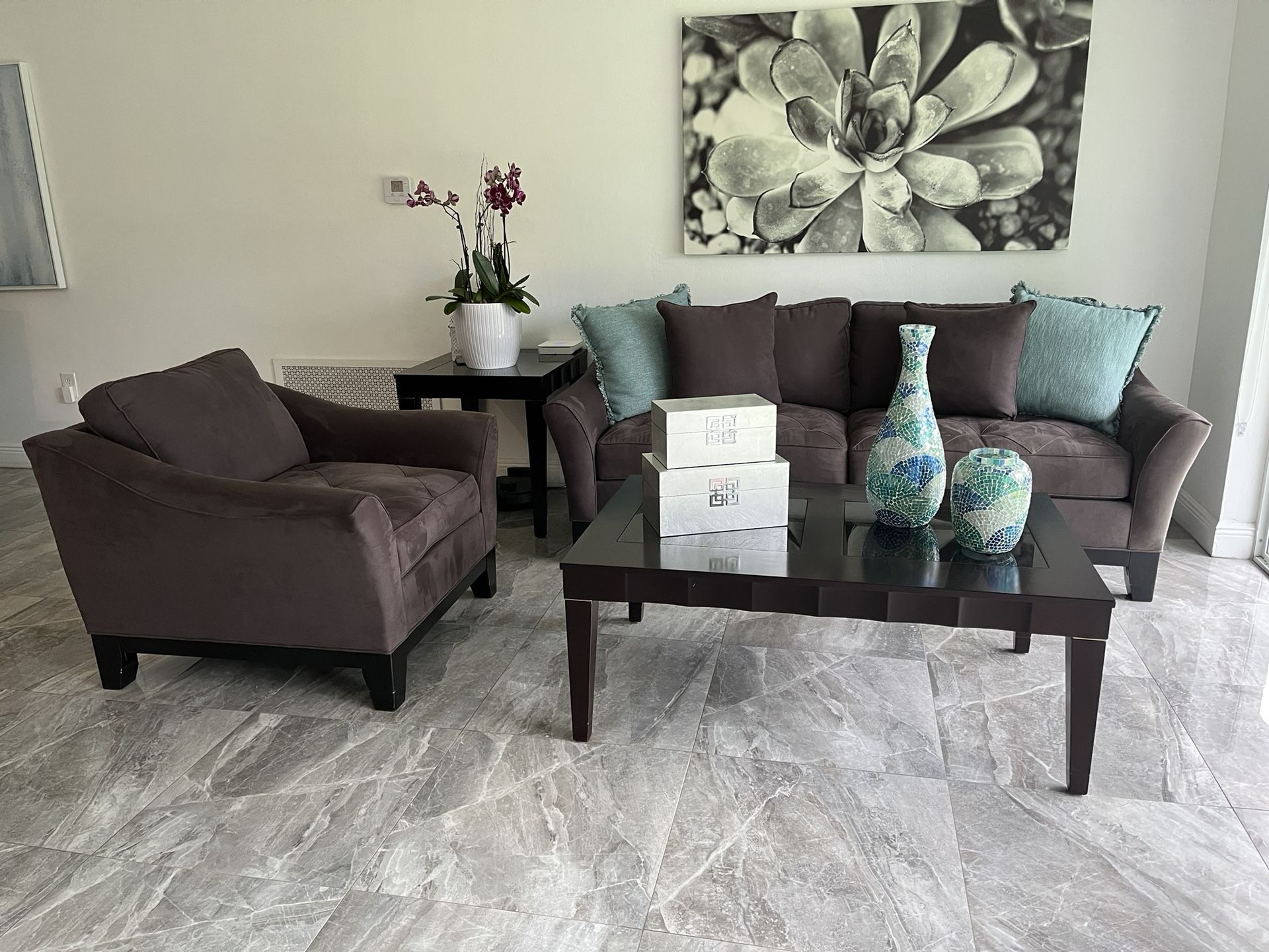 Living Room Set- Sofa, Loveseat And Three Tables