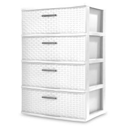 Drawer Wide Weave Tower White For Bedroom/Living Room