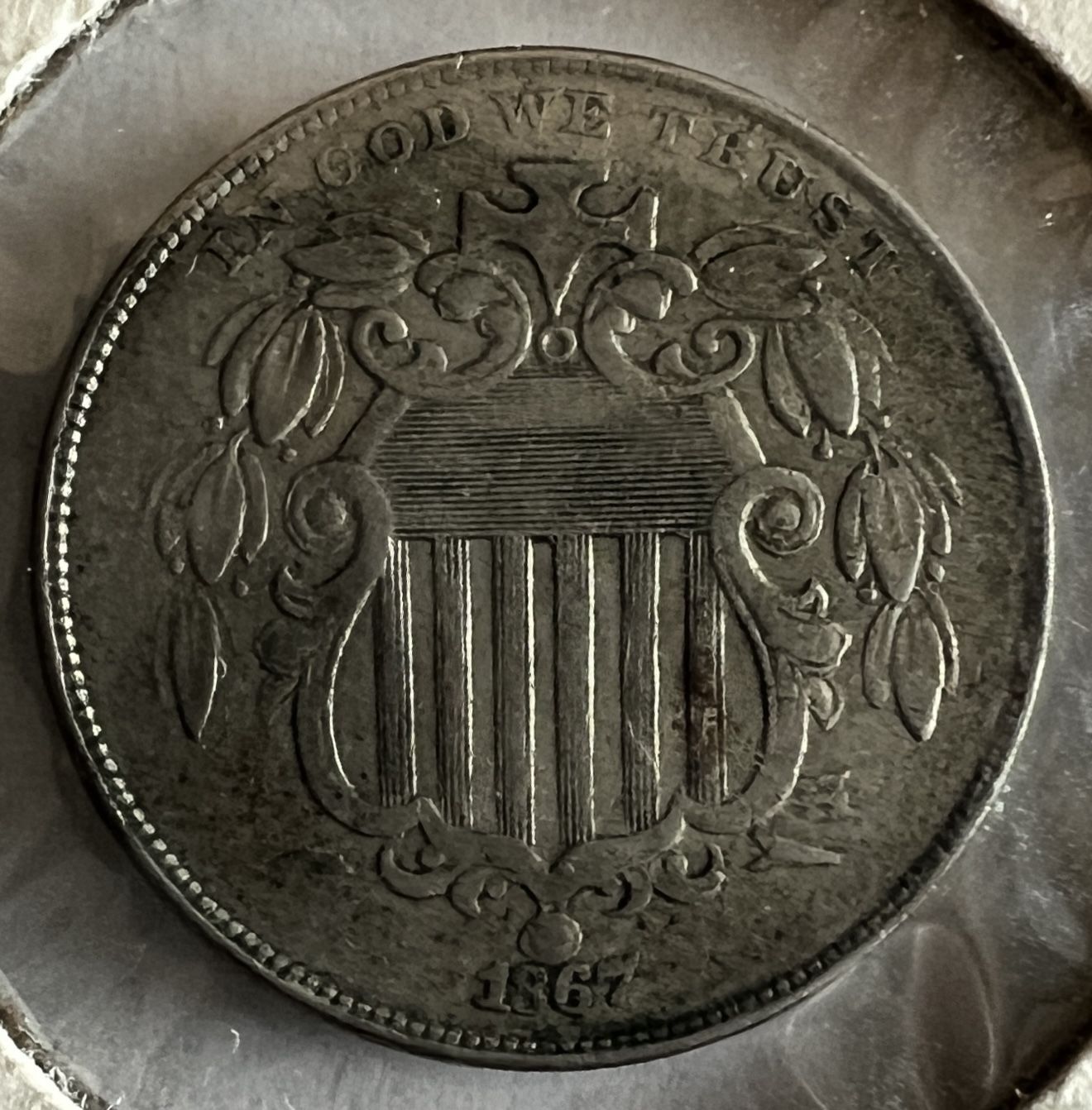 1866 Shield Nickel 5 Cents with RAYS