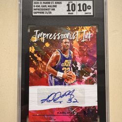 2020 Panini Karl Malone Impressionists Ink Sapphire /25 SGC 10/Auto 10Utah Jazz 