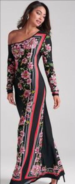 Floral Print One off Shoulder Maxi Dress 2x