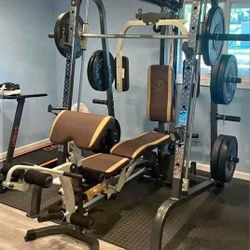 45²+35²+25²+1Barra7ft+Bench+Rack Smith + 4 Mats 6x4Thick3/4. Delivery cheap/Barato for extra 